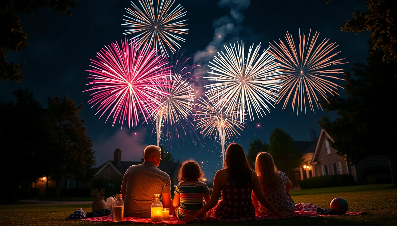 Witness stunning fireworks for sale illuminating the night sky during a family celebration.