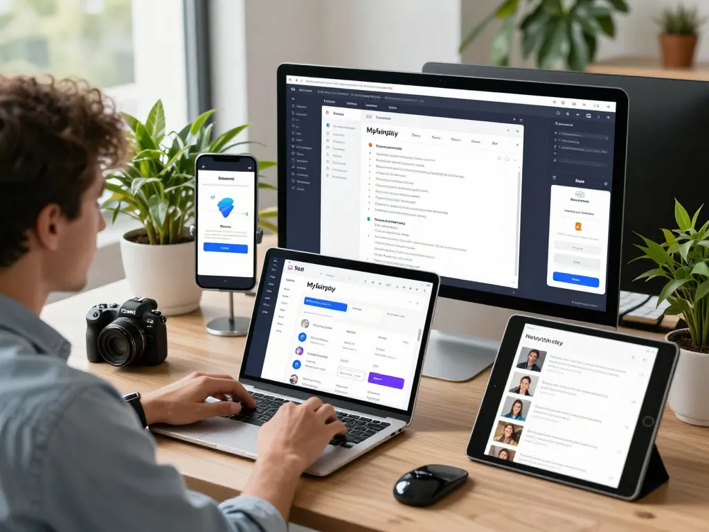 In-depth analysis of Myfairplay app download process in a modern tech workspace