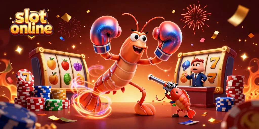 Engage with exciting slot online games featuring a dynamic scene with colorful characters and vibrant casino elements.