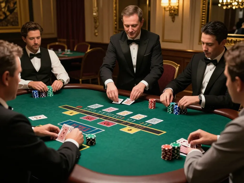 vaobet blackjack game in progress with captivated players and a professional dealer