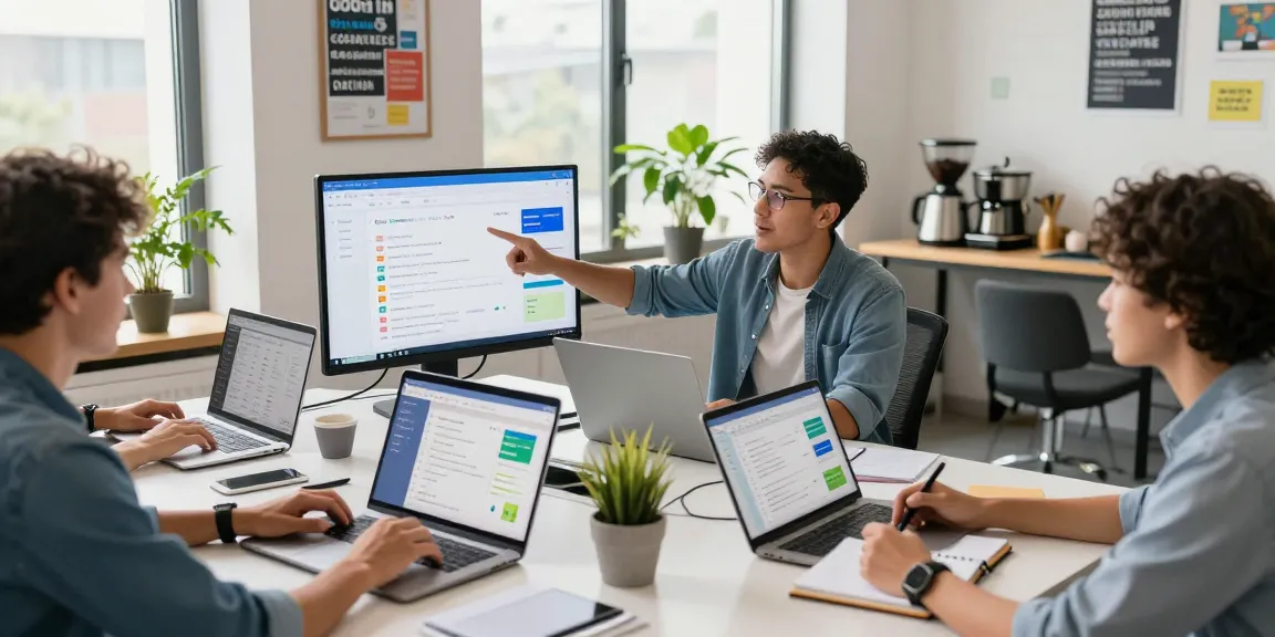 Collaborative team discussing google ads agency ad account strategies in a modern office.