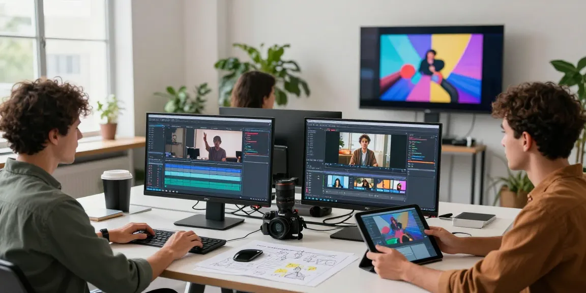 Diverse team collaborating in a creative space using ai seedance 2.0 for innovative video production.