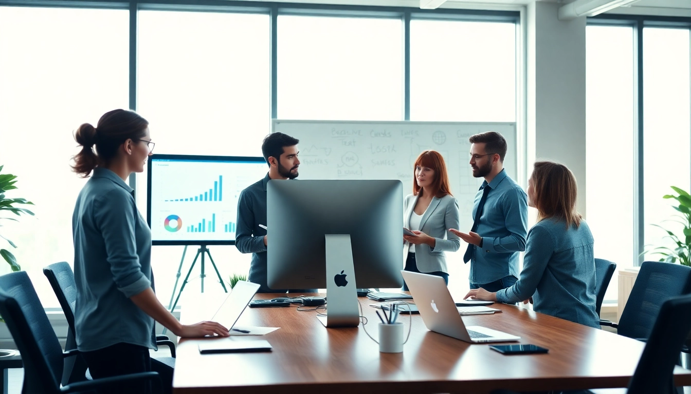 Enhancing Search Engine Optimization Clearwater through team collaboration in a bright office.